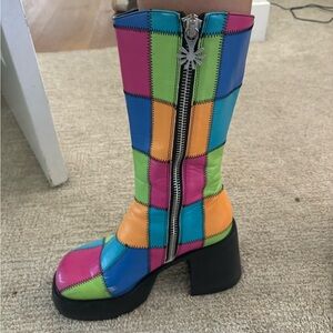 Dolls Kill patchwork, multicolor boot.